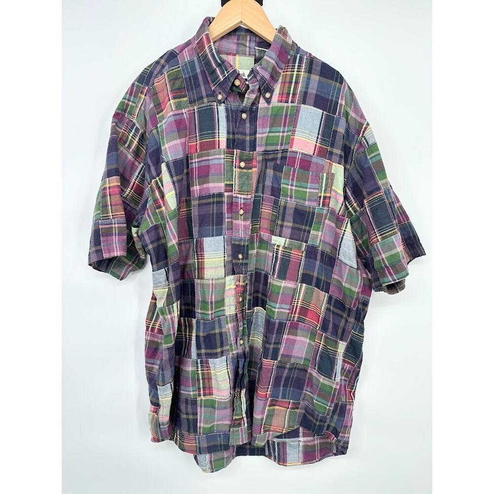 Vintage JOS A BANK Shirt Madras Patchwork Plaid Short Sleeve Men's Large India